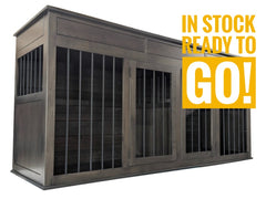 In Stock-Custom Furniture Style Dog Crate - Double XL Solid Hard Maple, Ebony Stain, Upgraded Dovetail Drawer Boxes-Front Left View
