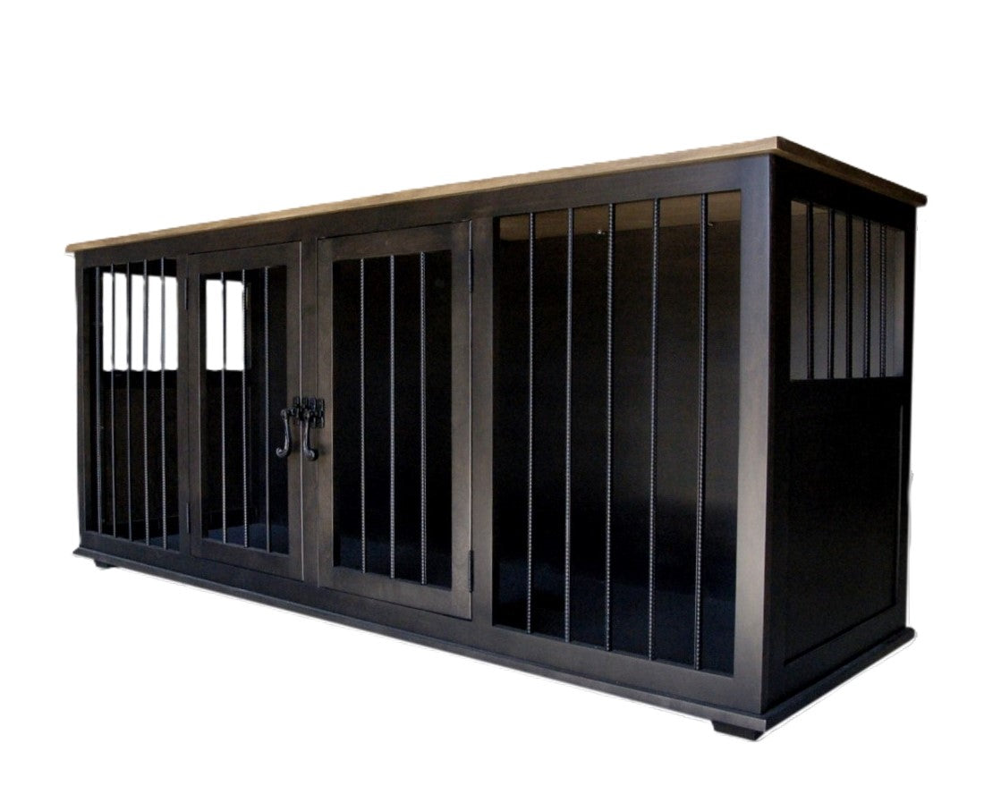 The Rover Collection, XX Large Double Dog Furniture, Dog Size 90 lbs.+, Ebony Stain, Front view
