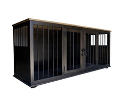 The Rover Collection, XX Large Double Dog Furniture, Dog Size 90 lbs.+,Ebony Stain, front left