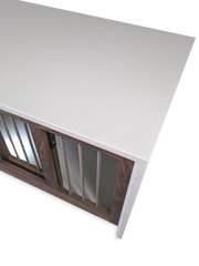 Modern Dog Crate Furniture Waterfall Edge Top left corner