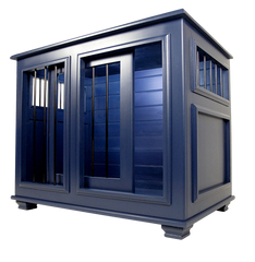 Luxury Dog Crate Furniture_Single_Large_Solid Maple_Sliding Barn Door_Navy Blue_front view
