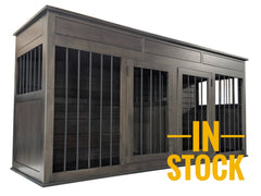 In Stock-Furniture Style Dog Crate - Double XL Solid Hard Maple, Ebony Stain, Upgraded Dovetail Drawer Boxes-Front Left
