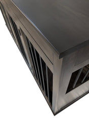 In Stock-Furniture Style Dog Crate - Double XL Solid Hard Maple, Ebony Stain, Upgraded Dovetail Drawer Boxes-Top-Right-Corner-View